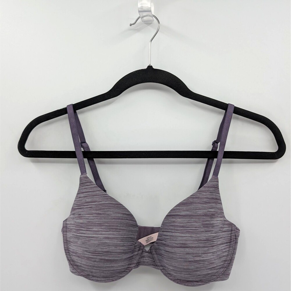 Victoria's Secret Bra Women’s 32D Purple Stripes Uplift Semi Demi